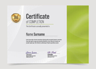 Certificate Training Template. Modern Elegant Clean Business Diploma with Luxurious Gold Award Badge. 