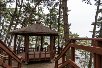 wooden gazebo at the seaside