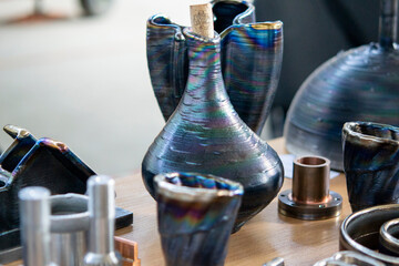 Model printed on 3D printer from metal. Object created on 3D printer from melting metal thread. Modern new technologies. Additive progressive manufacturing solution. Metal 3d printing technology