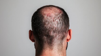 Obraz premium Close-Up of Male Scalp with Visible Skin Condition and Hair Loss on a Gray Background