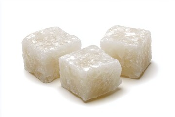 Three White Sugar Cubes Isolated on White Background