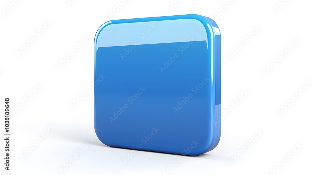 Wall mural blank mobile application icon, button - blue square with round corners. 3d rendering, white backgrou