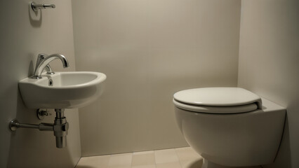 Fototapeta premium A Humorous Display of a Very Small Toilet, Small TV, and a Sink, Representing Compact Living and Minimalist Solutions