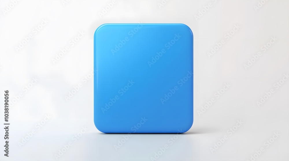 Poster blank mobile application icon, button - blue square with round corners. 3d rendering, white backgrou