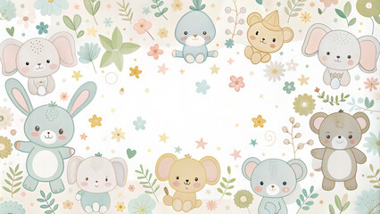 Cute animal silhouettes on a pale white background