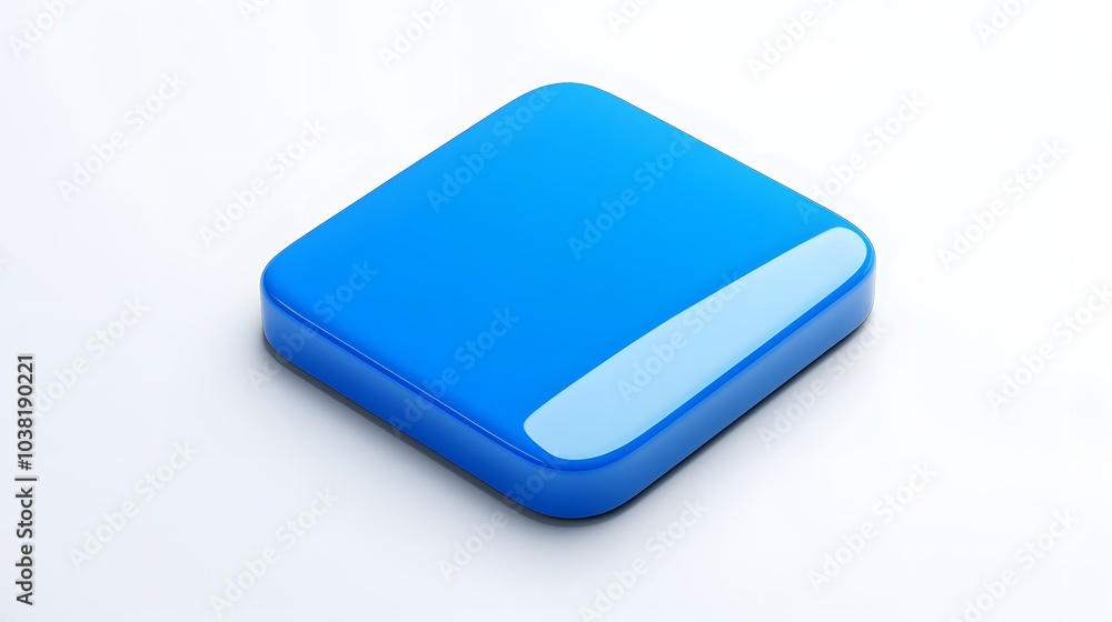 Poster blank mobile application icon, button - blue square with round corners. 3d rendering, white backgrou