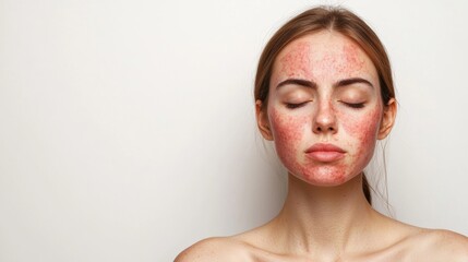 Close-up of Young Woman with Red Skin Rash on Face - Skin Condition, Dermatology, Health Issues, Medical Concern