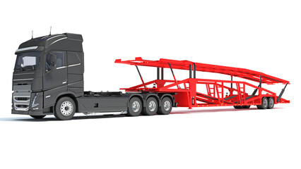 Car Carrier Semi Truck Trailer 3D rendering on white background