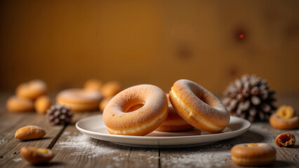 Sweet Indulgence: A Delightful Display of Sugar Donuts on a Warm, Inviting Table