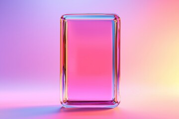A translucent, rectangular glass object reflecting colorful light against a gradient background.