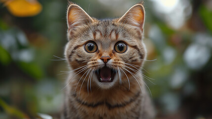 surprised cat  with a funny and excited expression.