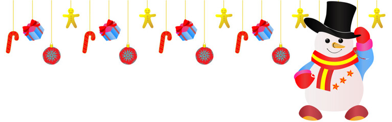 hanging christmas greetings ornament elements with background snowman