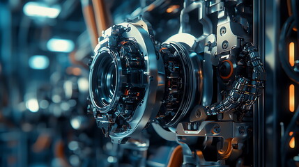 Obraz premium Exploring the intricacies of modern mechanical components in a digital environment a close-up perspective