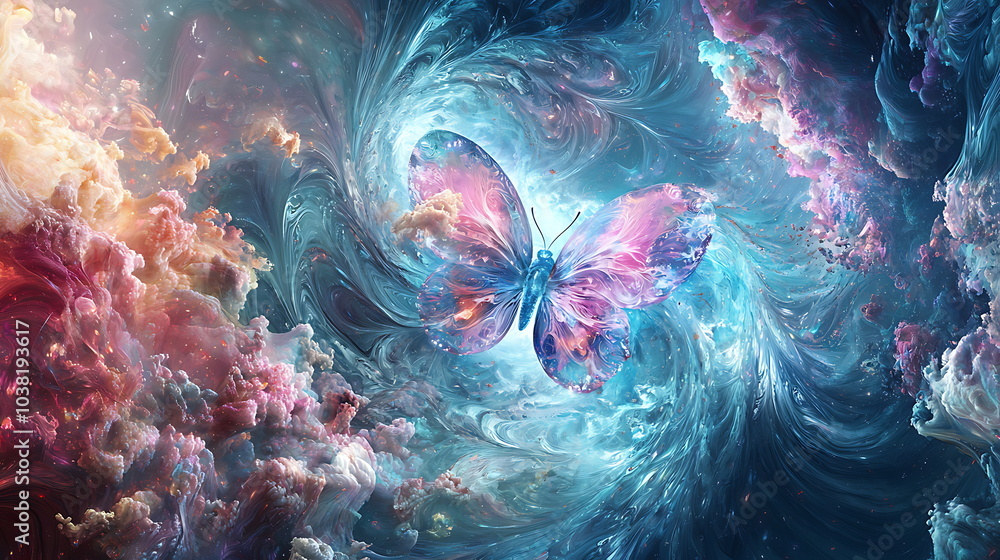 Aufkleber a colorful butterfly navigating through swirling cosmic space embracing the mystique of the universe