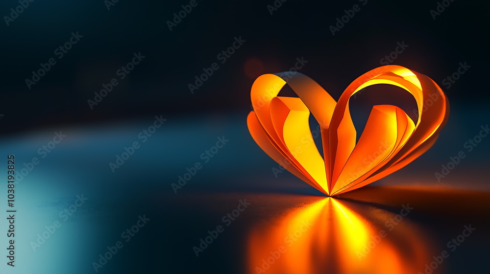 Poster Radiant and colorful heart shape with glowing effect on a reflective surface for stunning visual impact and emotion