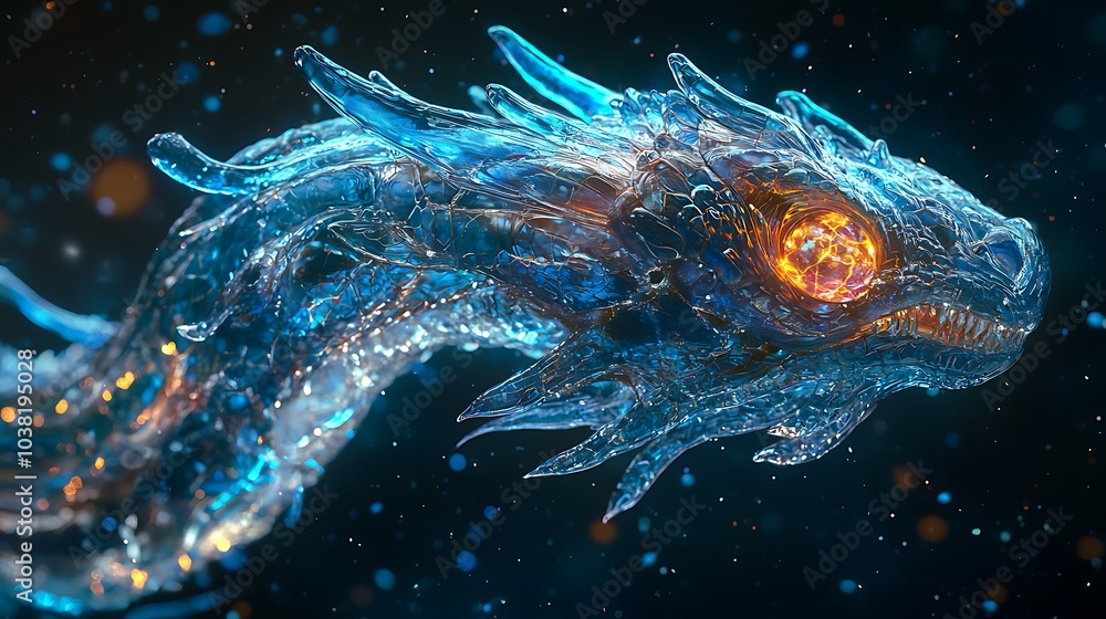 Poster A mesmerizing deepsea dragon illuminated by glowing internal organs a journey into the mystical abyss of the ocean