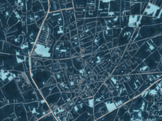 Painterly Style City Map of Geel, Belgium in a Blue Color Scheme.