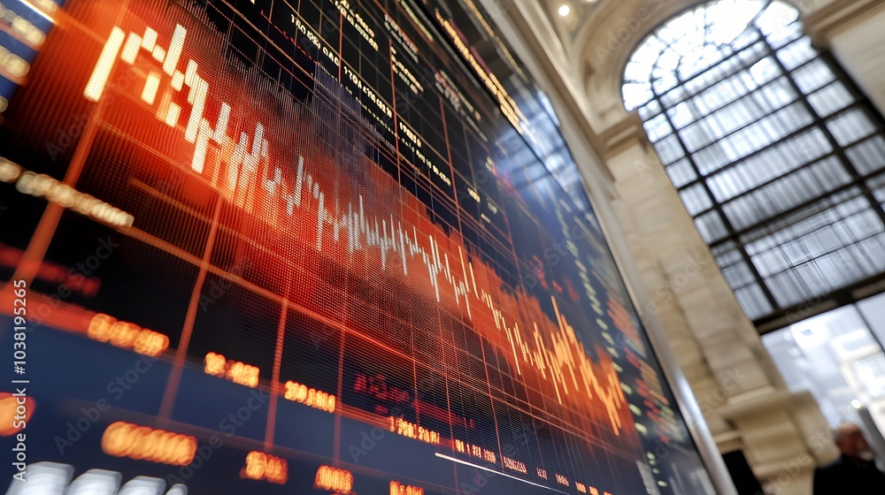Poster A digital display showing rising cryptocurrency values during a national financial summit, with stock charts and graphs on multiple screens