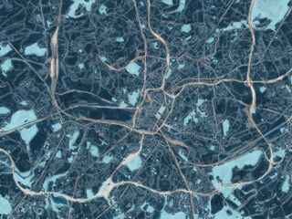 Painterly Style City Map of Charleroi, Belgium in a Blue Color Scheme.