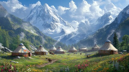 Traditional Yurts in a Stunning Mountain Landscape