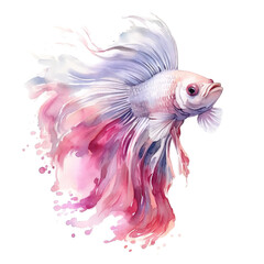 Obraz premium Beautiful Flowing Betta Fish, watercolor,vibrant,fins,Aquatic animal,Exotic,Underwater,Tropical,Colorful, Pink,purple,water,pet,realistic,