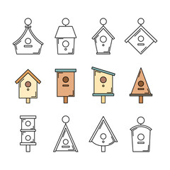 Set of bird houses icons, collection of bird feeder signs, vector illustration