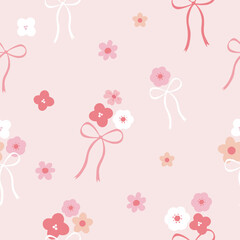 flowers and bows seamless pattern , vector , illustration