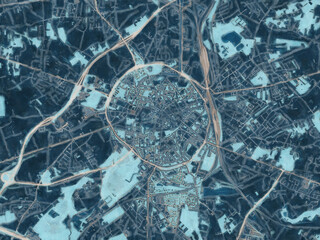 Painterly Style City Map of Leuven, Belgium in a Blue Color Scheme.