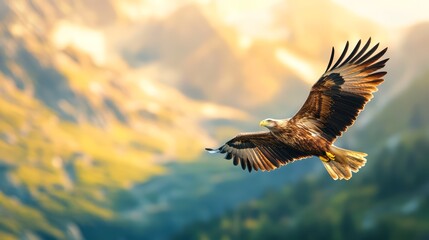 Obraz premium Eagle soaring over picturesque mountains, nature in vibrant colors.