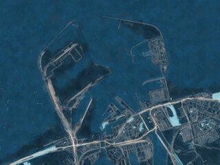 Painterly Style City Map of Zeebrugge, Belgium in a Blue Color Scheme.