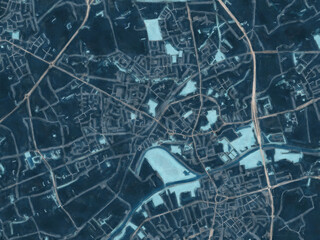 Painterly Style City Map of Menen, Belgium in a Blue Color Scheme.
