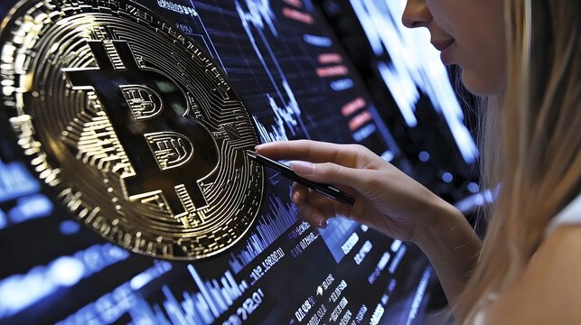 A businesswoman checking cryptocurrency prices during a national trade conference