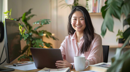 Young Asian Businesswoman Working from Home