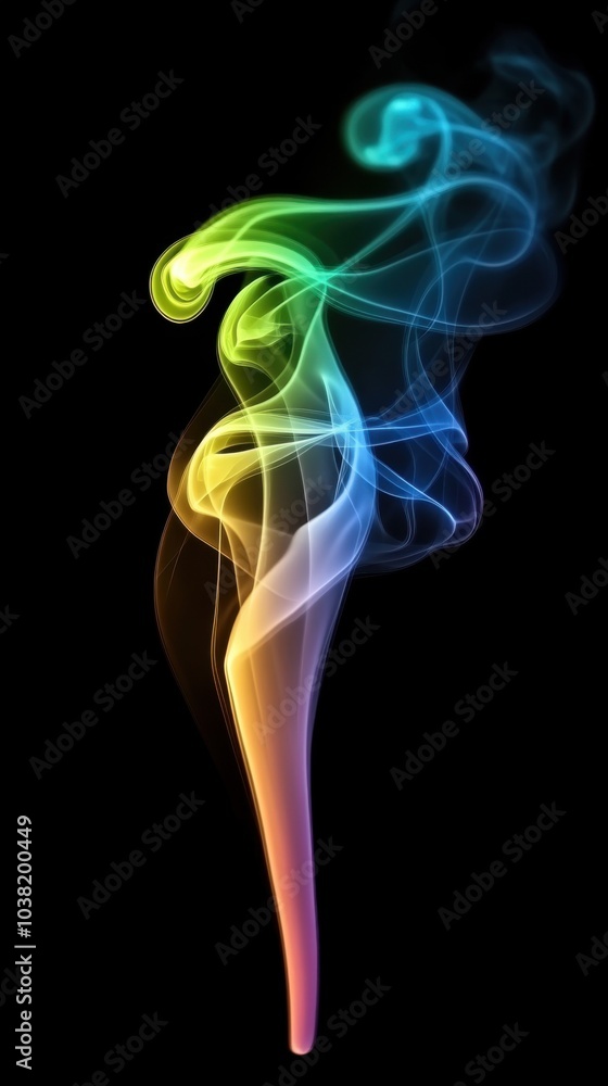 Poster colorful smoke patterns swirl gracefully against a black background, creating an abstract and vibran