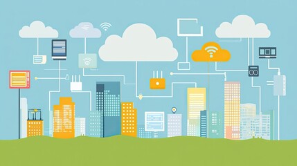 Obraz premium Futuristic Cloud Computing Concept with Digital Data Connections