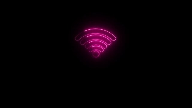 wifi symbol wireless, internet network icon, glow neon wi-fi technology signal, web lines. Neon wifi icon animation, color flicker. Glowing neon wifi sign, looped color blink animation.