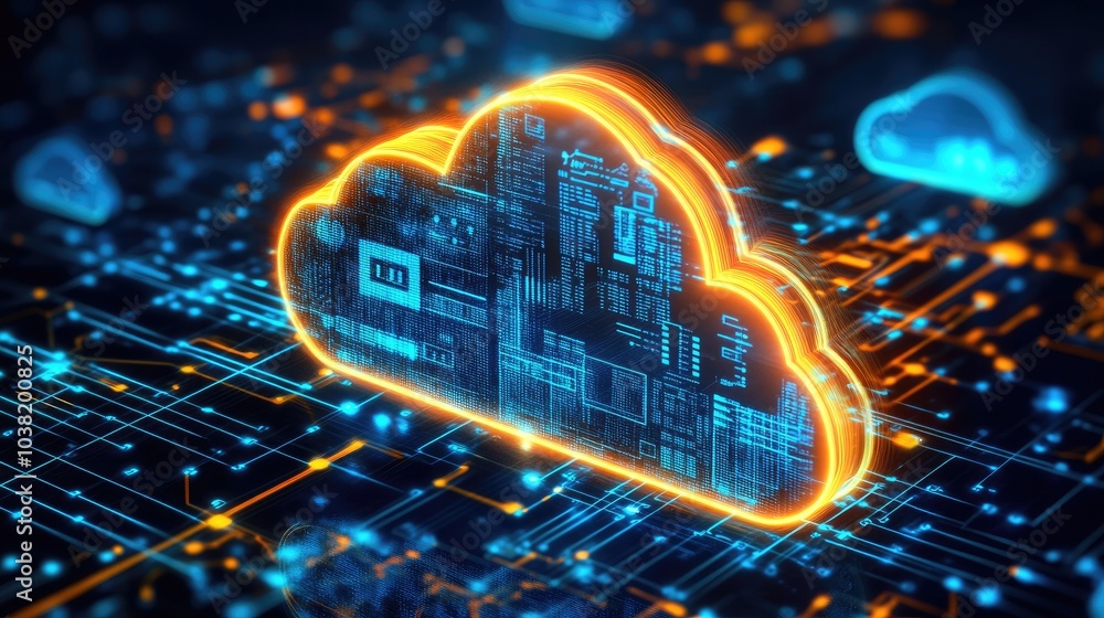 Poster futuristic cloud computing concept with digital data connections