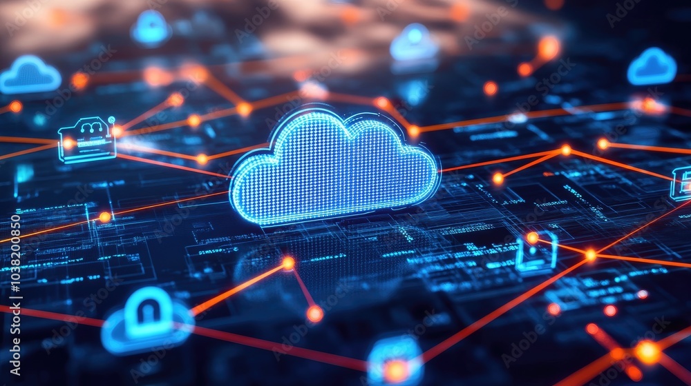 Poster futuristic cloud computing concept with digital data connections