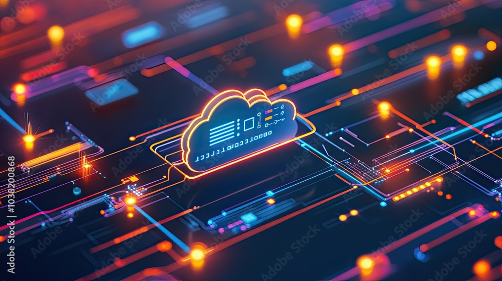 Poster futuristic cloud computing concept with digital data connections