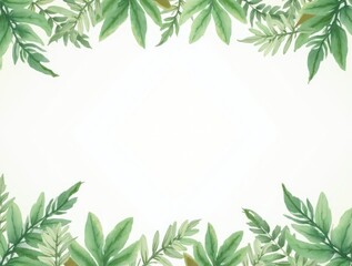 Fototapeta premium Floral frame template. Green leaves border. Watercolor leafs frame banner