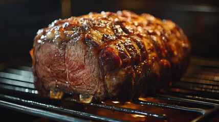 Juicy roast beef freshly cooked in the oven.