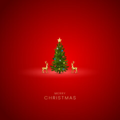 Merry Christmas, Happy New Year with christmas tree and balls. Realistic 3d elegant style. Winter Christmas background. Vector illustration
