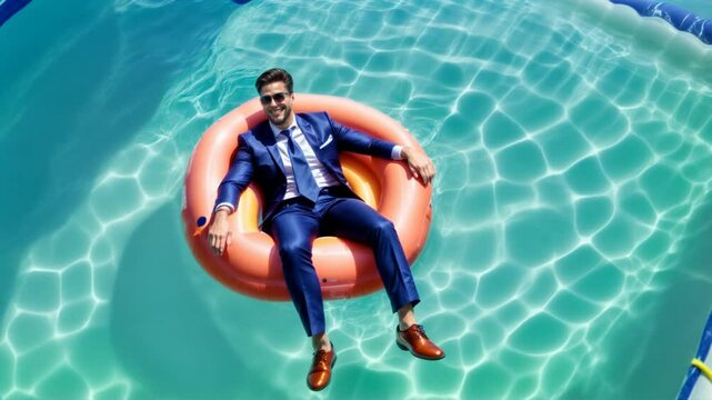 businessman floating in the pool