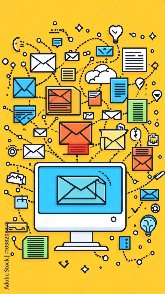 Poster a computer monitor with a lot of emails on it. the idea of the image is that the computer is full of