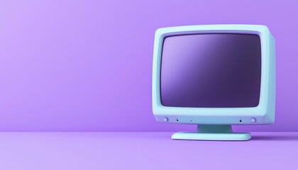 A retro-style computer monitor set against a purple background, evoking nostalgia and a playful aesthetic.