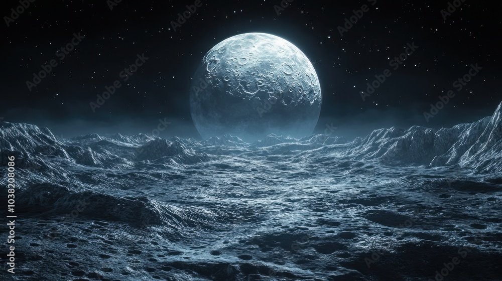 Poster moon realistic view and texture 3d