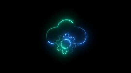 Glowing neon, cloud with gear icon. business income concept, banking icon. simple illustrations