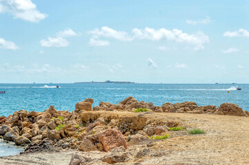 VIEW OF TWO WATER MOTORCYCLES SAILING AT FULL SPEED BETWEEN VARADERO BEACH AND TABARCA ISLAND ,HOLY  POLA, ALICANTE