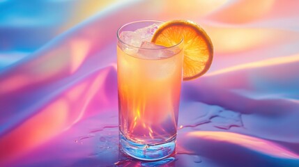 Holographic Serenity: A Refreshing Drink in Pastel Light