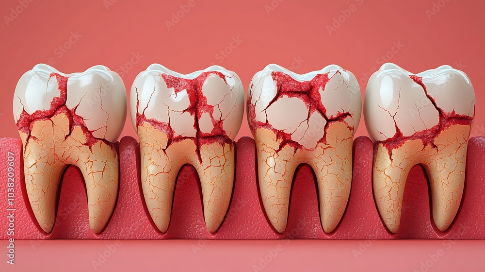 Aufkleber 3d rendering of broken and fractured teeth displayed in various stages of damage symbolizing the imp